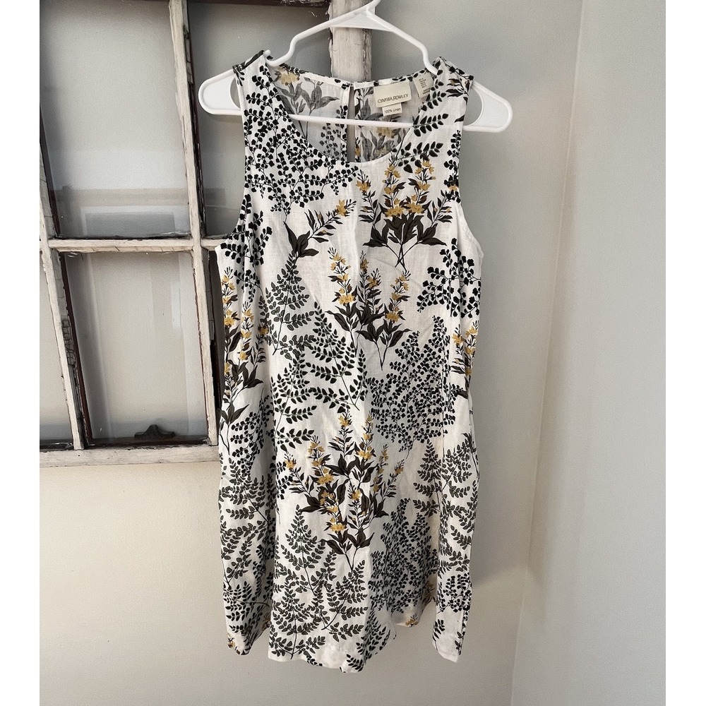CYNTHIA ROWLEY‎ 100% Linen Floral Dress Boho Women's Size Small